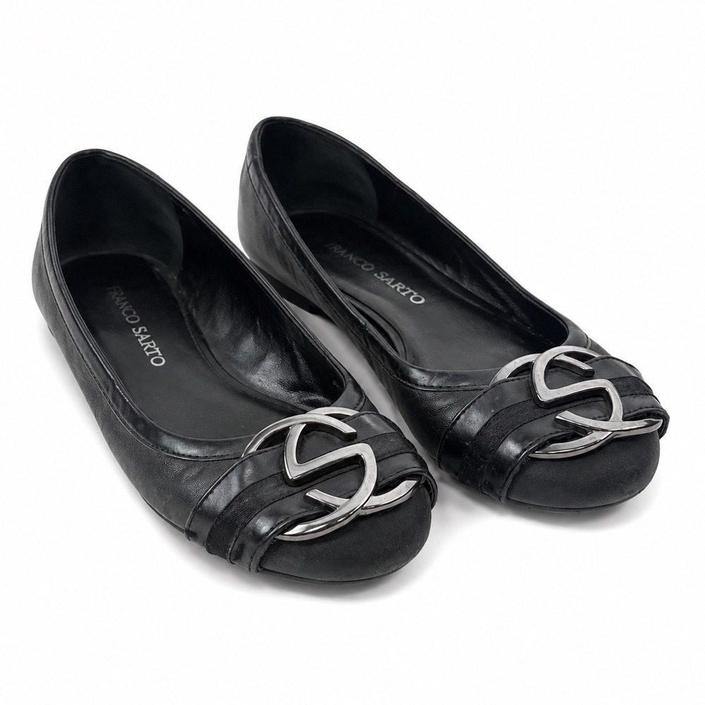 Franco Sarto Vintage Y2K Black Leather Ballet Flats Women's Size 6.5